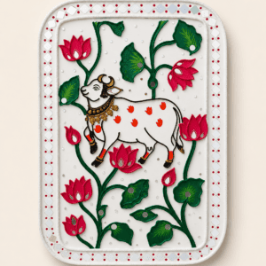 Handcrafted Sacred Cow & Lotus Lipan Art Wall Decor