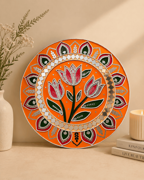 Kalasakhi Lotus Mirror Lipan Art Wall Decor