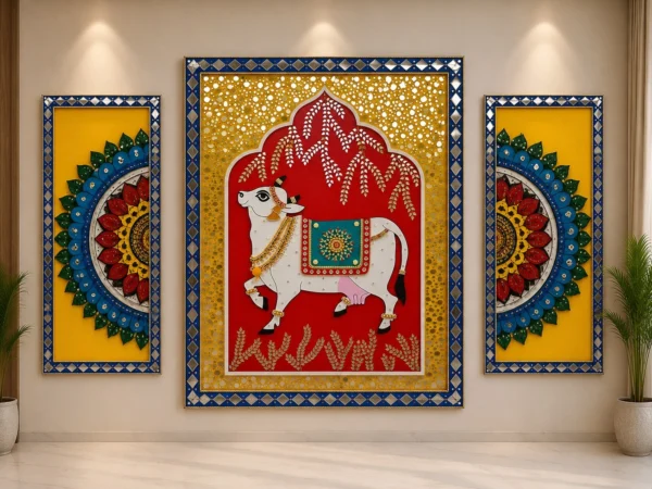 Cow & Mandala Lippan Art Wall Decor Set of 3