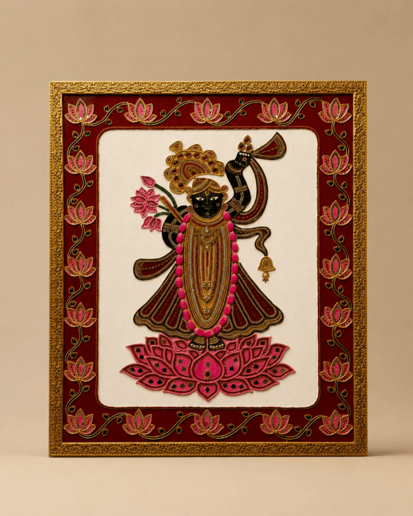 Handcrafted Shrinathji Pichwai Wall Art with Lotus Border