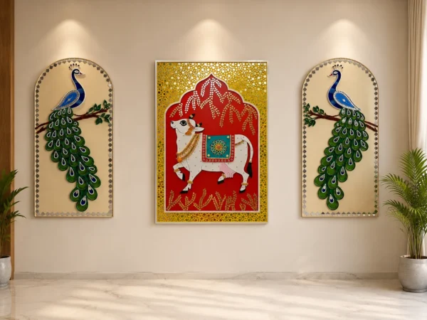 Cow & Mandala Lippan Art Wall Decor Set of 3